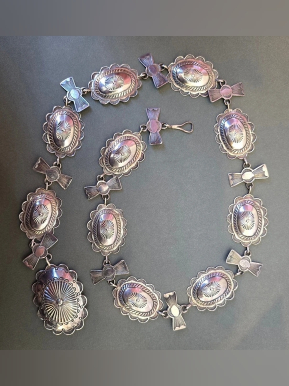 Stunning Vintage Mid-Century  Sterling Silver Link Concho Belt
